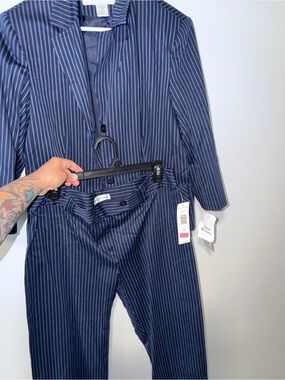 Rena Rowan Navy Blue Pinstripe Pantsuit